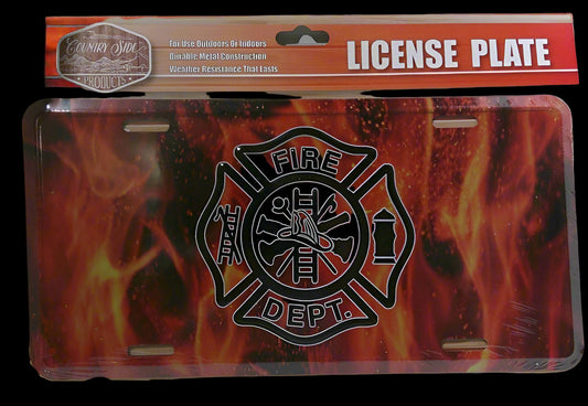Fire Dept. Maltese Cross~Flames License Plate