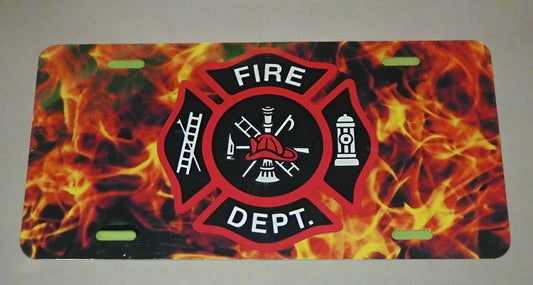 Fire Dept.     Maltese Cross~Flames License Plate